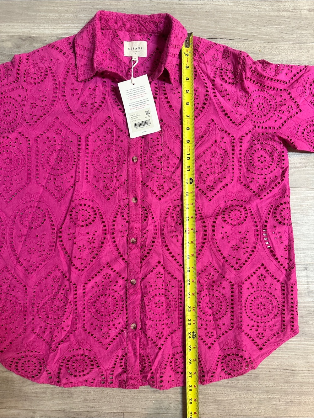 NWT SEZANE Max Magenta Pink Eyelet Long Sleeve Button-Up Shirt, US 6 / FR 38 - Picture 8 of 10